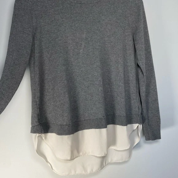 Loft Grey Sweater Layered Sheer White Lining Split Back Ruffle Preppy Clueless - Picture 2 of 9